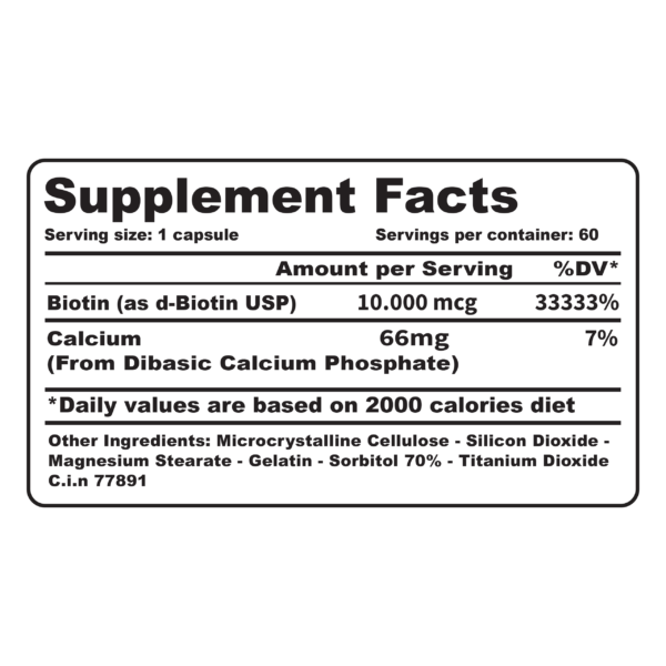 Biotin-table-60-mockup BIOTIN EXTRA-STRENGTH 10,000 MCG 60 HARD GELATIN CAPSULES